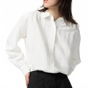 Uniqlo Linen Blend Oversized Shirt Button Up Off White NWT XS
